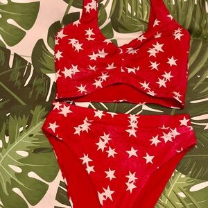 Hurley Red & White Stars 2-Piece Reversible High Waist Bikini Swimwear sz S/M